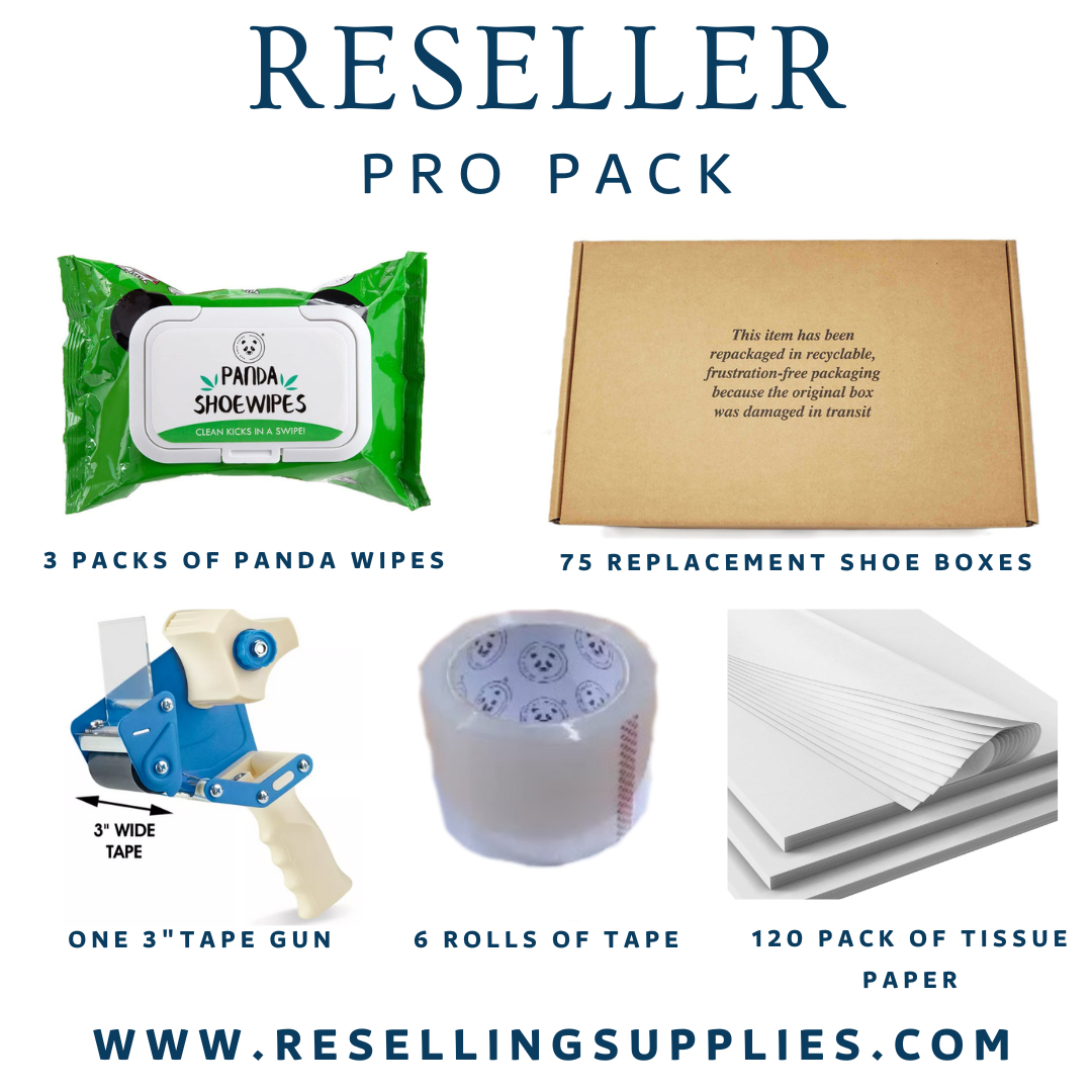 (PRO PACK) SHOE RESELLING PRO PACK (75 OG Large shoe boxes,6 rolls of tape, 1 tape gun, 3 packs of PANDA shoe cleaning wipes and 120 pack of tissue paper)