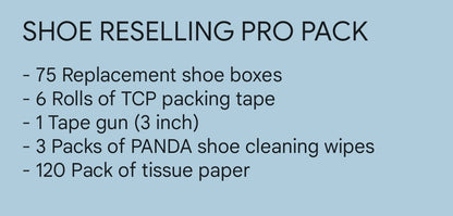 (PRO PACK) SHOE RESELLING PRO PACK (75 OG Large shoe boxes,6 rolls of tape, 1 tape gun, 3 packs of PANDA shoe cleaning wipes and 120 pack of tissue paper)